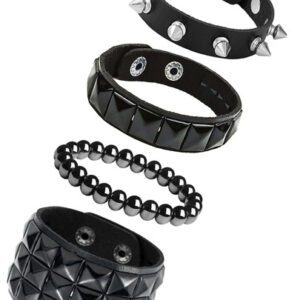 Yanxyad 1/4 pièces Bracelets cloutés en PUnk avec rivets en PU pour hommes et femmes, ensemble de bracelets punk rock cloutés, bracelets noir avec rivets punk, bracelets manchette enveloppants avec bouton pression et cadeaux, ensembles de bracelets pour femmes et hommes
