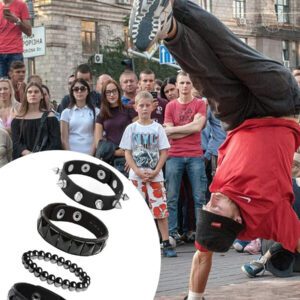 Yanxyad 1/4 pièces Bracelets cloutés en PUnk avec rivets en PU pour hommes et femmes, ensemble de bracelets punk rock cloutés, bracelets noir avec rivets punk, bracelets manchette enveloppants avec bouton pression et cadeaux, ensembles de bracelets pour femmes et hommes