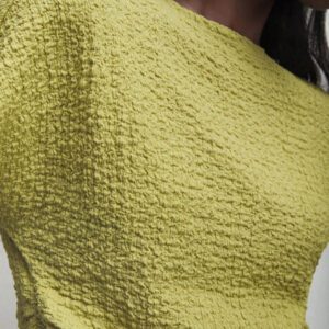 BizChic T-shirt casual à manches courtes avec encolure ronde unie vert et taille froncée pour femmes