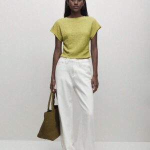 BizChic T-shirt casual à manches courtes avec encolure ronde unie vert et taille froncée pour femmes
