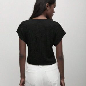 BizChic T-shirt casual à manches courtes avec encolure ronde unie vert et taille froncée pour femmes