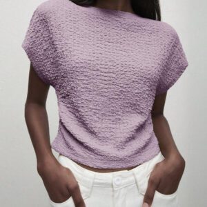BizChic T-shirt casual à manches courtes avec encolure ronde unie vert et taille froncée pour femmes