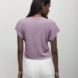 BizChic T-shirt casual à manches courtes avec encolure ronde unie vert et taille froncée pour femmes