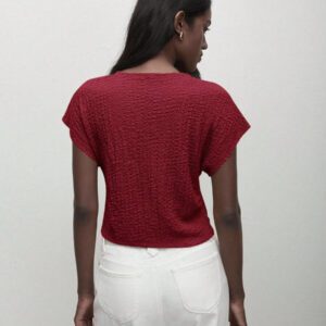 BizChic T-shirt casual à manches courtes avec encolure ronde unie vert et taille froncée pour femmes