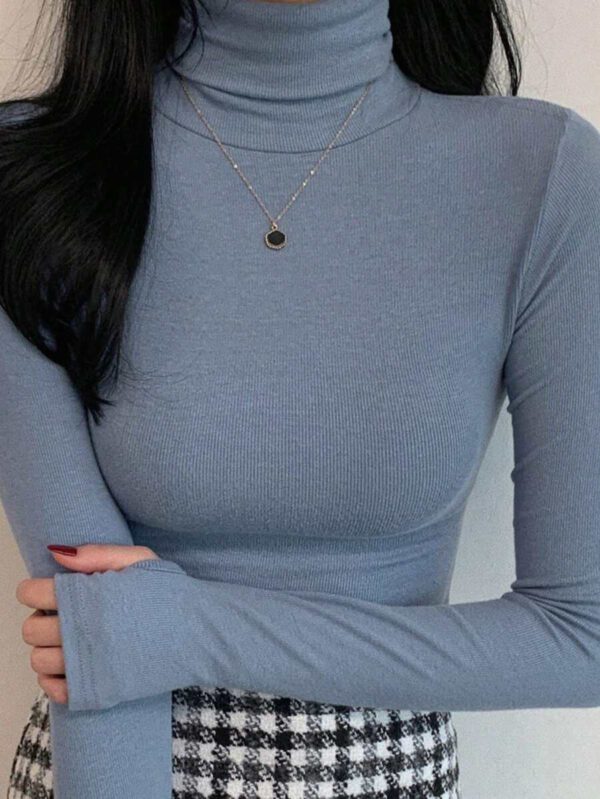 DAZY T-shirt slim à col roulé manches longues en couleur unie décontracté pour femme, automne – Image 15