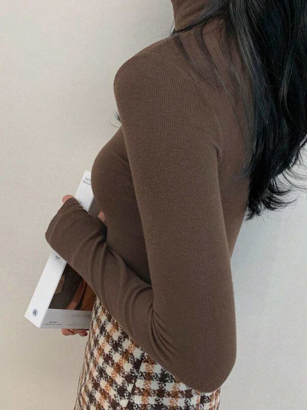 DAZY T-shirt slim à col roulé manches longues en couleur unie décontracté pour femme, automne – Image 24