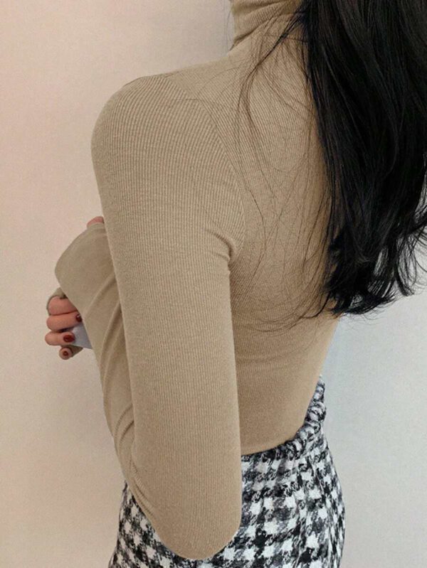 DAZY T-shirt slim à col roulé manches longues en couleur unie décontracté pour femme, automne – Image 27