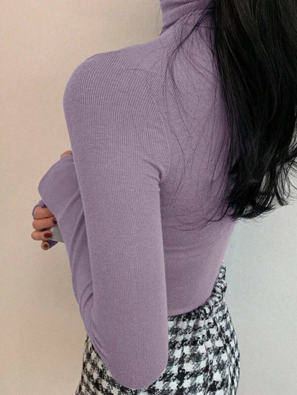 DAZY T-shirt slim à col roulé manches longues en couleur unie décontracté pour femme, automne – Image 32