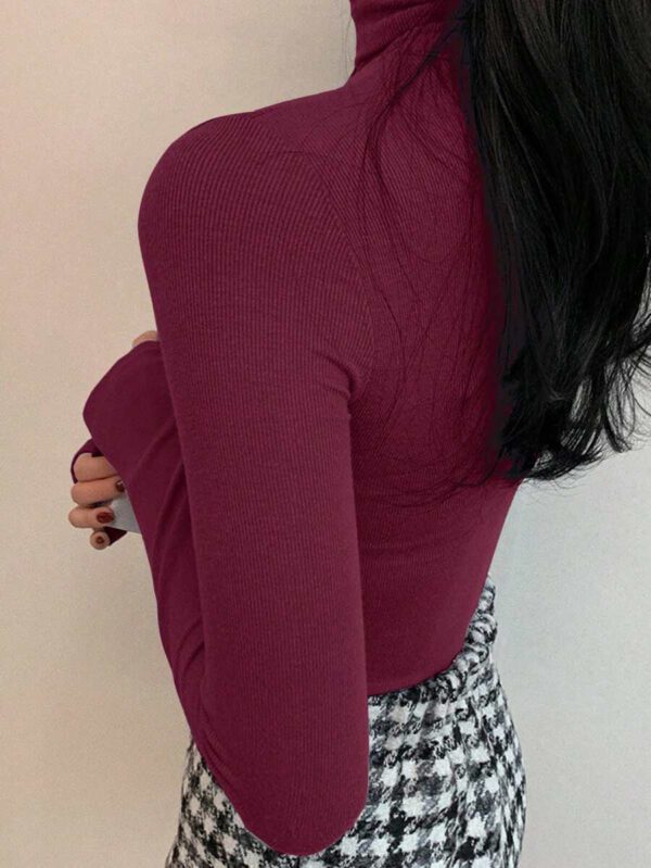 DAZY T-shirt slim à col roulé manches longues en couleur unie décontracté pour femme, automne – Image 37