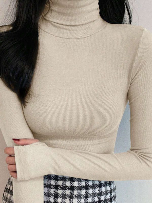 DAZY T-shirt slim à col roulé manches longues en couleur unie décontracté pour femme, automne – Image 62