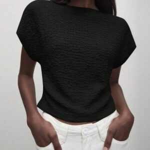 BizChic T-shirt casual à manches courtes avec encolure ronde unie vert et taille froncée pour femmes