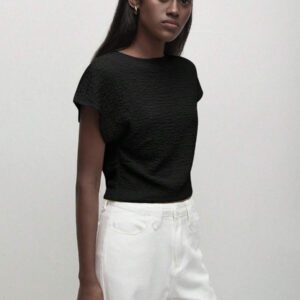 BizChic T-shirt casual à manches courtes avec encolure ronde unie vert et taille froncée pour femmes