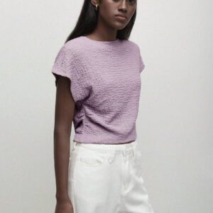 BizChic T-shirt casual à manches courtes avec encolure ronde unie vert et taille froncée pour femmes