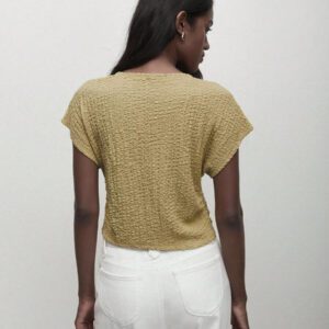 BizChic T-shirt casual à manches courtes avec encolure ronde unie vert et taille froncée pour femmes
