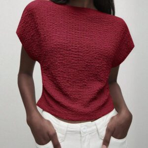 BizChic T-shirt casual à manches courtes avec encolure ronde unie vert et taille froncée pour femmes