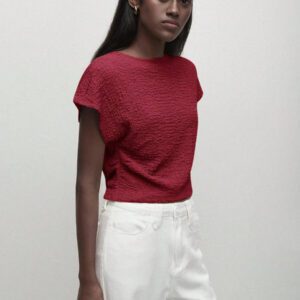 BizChic T-shirt casual à manches courtes avec encolure ronde unie vert et taille froncée pour femmes