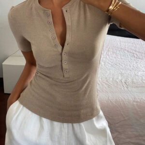 DAZY T-shirt court à épaules dénudées ajusté pour femme, porter décontracté quotidien