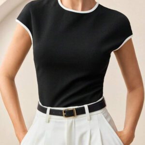 BizChic 2025 Nouvel arrivage d'été Fête de la fête de l'indépendance, top d'été, convient pour les invités de mariage, brunch, décontracté urbain, polyvalent au quotidien. Nouveau T-shirt élégant blanc à col rond pour dames, printemps/été