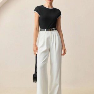 BizChic 2025 Nouvel arrivage d'été Fête de la fête de l'indépendance, top d'été, convient pour les invités de mariage, brunch, décontracté urbain, polyvalent au quotidien. Nouveau T-shirt élégant blanc à col rond pour dames, printemps/été