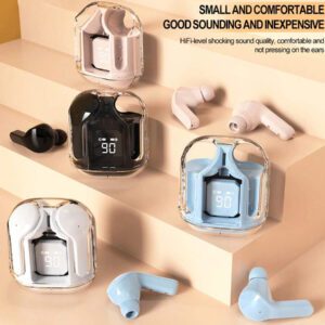 1 écouteur Bluetooth sans fil transparent, écouteur sans fil stéréo, affichage LED de la batterie, boîtier de charge de type C, compatible avec tous les smartphones, convient pour le jeu, la musique, les sports de plein air/les , l'utilisation par les adultes, microphone capacitif, batterie rechargeable de 150 mAh, polymère lithium-ion
