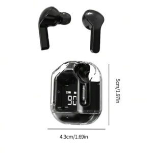 1 écouteur Bluetooth sans fil transparent, écouteur sans fil stéréo, affichage LED de la batterie, boîtier de charge de type C, compatible avec tous les smartphones, convient pour le jeu, la musique, les sports de plein air/les , l'utilisation par les adultes, microphone capacitif, batterie rechargeable de 150 mAh, polymère lithium-ion