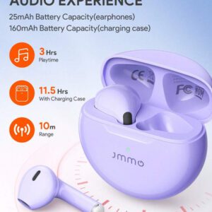 JMMO Écouteurs sans fil avec un son premium, appariement automatique 5.3, écouteurs avec 14h d'autonomie, légers, étanches IPX4, casque sans fil avec microphone compatible avec iPhone, Android, jeux, enceinte, microphone, cadeau de Noël, indispensables pour le camping, les vacances d'automne et d'hiver