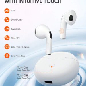 JMMO Écouteurs sans fil avec un son premium, appariement automatique 5.3, écouteurs avec 14h d'autonomie, légers, étanches IPX4, casque sans fil avec microphone compatible avec iPhone, Android, jeux, enceinte, microphone, cadeau de Noël, indispensables pour le camping, les vacances d'automne et d'hiver
