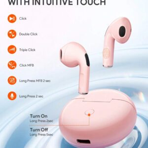 JMMO Écouteurs sans fil avec un son premium, appariement automatique 5.3, écouteurs avec 14h d'autonomie, légers, étanches IPX4, casque sans fil avec microphone compatible avec iPhone, Android, jeux, enceinte, microphone, cadeau de Noël, indispensables pour le camping, les vacances d'automne et d'hiver