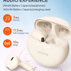 JMMO Écouteurs sans fil avec un son premium, appariement automatique 5.3, écouteurs avec 14h d'autonomie, légers, étanches IPX4, casque sans fil avec microphone compatible avec iPhone, Android, jeux, enceinte, microphone, cadeau de Noël, indispensables pour le camping, les vacances d'automne et d'hiver