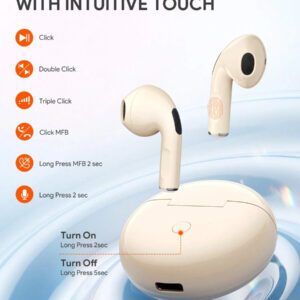 JMMO Écouteurs sans fil avec un son premium, appariement automatique 5.3, écouteurs avec 14h d'autonomie, légers, étanches IPX4, casque sans fil avec microphone compatible avec iPhone, Android, jeux, enceinte, microphone, cadeau de Noël, indispensables pour le camping, les vacances d'automne et d'hiver