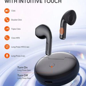JMMO Écouteurs sans fil avec un son premium, appariement automatique 5.3, écouteurs avec 14h d'autonomie, légers, étanches IPX4, casque sans fil avec microphone compatible avec iPhone, Android, jeux, enceinte, microphone, cadeau de Noël, indispensables pour le camping, les vacances d'automne et d'hiver