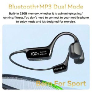 VAORLO Casque à conduction osseuse Bluetooth 5.4 Musique stéréo lourde à basses profondes Casque sans fil étanche IPX8 Natation Plongée en apnée Véritable casque à conduction osseuse intégré (32G) Lecteur MP3 de mémoire HiFi Stéréo Crochet d'oreille Écouteurs avec microphone affichage numérique LED Écouteurs de sport Été Natation et fitness Essentiels Compatibles avec tous les smartphones