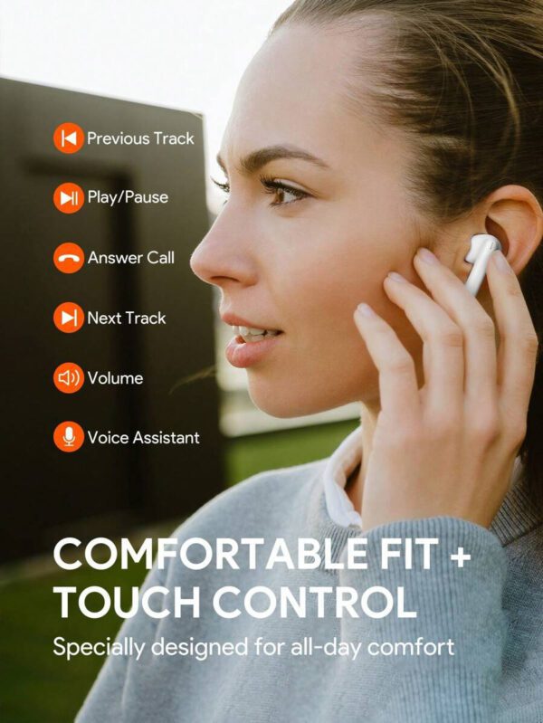 JMMO Écouteurs sans fil 5.3 Contrôle tactile Prime Hi-Fi Haut-parleur dynamique 10 mm Écouteurs sans fil étanches IPX4 avec port de charge USB-C, écouteurs de jeu et enceinte, microphone, cadeau de Noël, indispensables pour les vacances d'automne et d'hiver, camping, accessoires de vacances, fournitures de camping – Image 3