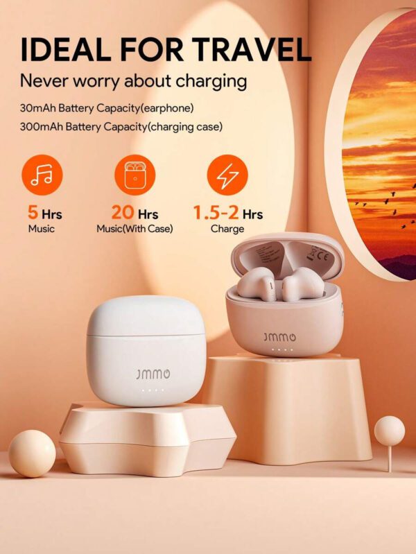 JMMO Écouteurs sans fil 5.3 Contrôle tactile Prime Hi-Fi Haut-parleur dynamique 10 mm Écouteurs sans fil étanches IPX4 avec port de charge USB-C, écouteurs de jeu et enceinte, microphone, cadeau de Noël, indispensables pour les vacances d'automne et d'hiver, camping, accessoires de vacances, fournitures de camping – Image 6