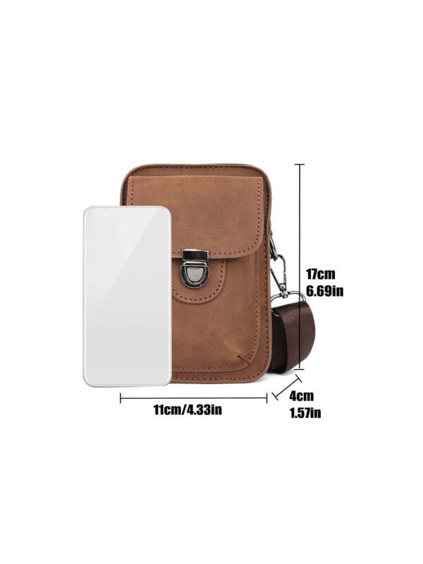Nouveau sac de téléphone portable pour hommes, sac messager style coréen pour l'épaule, sac de taille décontracté mini avec rabat pour l'extérieur, pochette carrée , cadeau pour hommes pour la Saint-Valentin, sac de voyage vintage, sac essentiel pour les vacances, sac bandoulière pour hommes pour le camping, sacs autocollants, sac marron d'hiver, sac pour la rentrée, cadeaux de la Saint-Valentin pour les hommes, sac à l'épaule vintage – Image 5