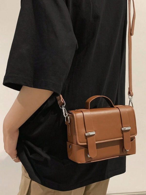 peach tree 1 pièce Sac à bandoulière réglable à rabat de couleur unie, sac de messager en PU imperméable style casual rétro, sac business, sac de vacances idéal comme cadeau pour les hommes, sac vintage de printemps, sac d'école, petit sac, sac de collège, articles de nouvelle vie pour étudiants, sacs mode homme, petit sac pour homme – Image 12