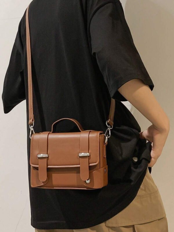 peach tree 1 pièce Sac à bandoulière réglable à rabat de couleur unie, sac de messager en PU imperméable style casual rétro, sac business, sac de vacances idéal comme cadeau pour les hommes, sac vintage de printemps, sac d'école, petit sac, sac de collège, articles de nouvelle vie pour étudiants, sacs mode homme, petit sac pour homme – Image 14
