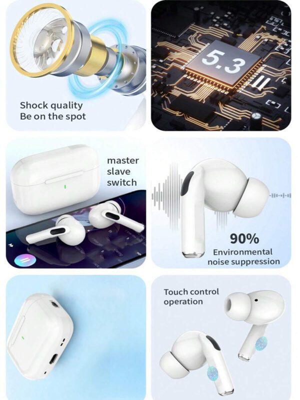WoSD Casque sans fil TWS 5.3 sans fil, casque sport stéréo, musique stéréo Hi-Fi mobile et microphone, casque de jeu à faible latence tactile – Image 3
