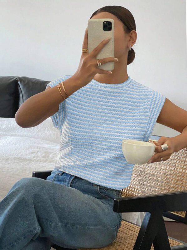 Siren Gaze T-shirt pratique à rayures et manches courtes pour hommes – Image 19