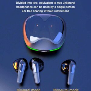 GENAI Casque de jeu Esports GENAI Bluetooth avec étui de charge LED coloré, bande lumineuse, décodage audio AAC avancé, microphone intégré, annulation intelligente du bruit, port confortable, conception ergonomique, faible latence de synchronisation audio-visuelle, étanchéité niveau vie, double hôte