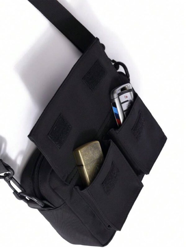 Sac carré en polyester avec poche avant à fermeture éclair, cadeau pour le père, sac bandoulière scolaire, sac de sport pour lycéen, étudiant universitaire, pour les voyages, le collège, l'école. Sac à bandoulière minimaliste pour les hommes. Sac messager, petit sac, sac de collège, sac latéral, nouveaux articles de vie pour les étudiants, les hommes essentiels, le porte-monnaie essentiel – Image 3
