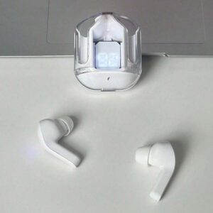 MEIYIXING Écouteurs sans fil TWS transparents, avec affichage de puissance LED, écouteurs intra-auriculaires pour sports et exercices, contrôle du volume, compatibles avec les smartphones, microphone à condensateur, batterie lithium-polymère rechargeable, capacité de batterie 200 mAh