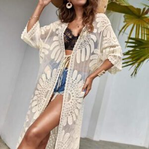 Swim Lushoire Kimono transparent à tulle brodé à nœud