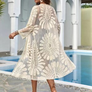 Swim Lushoire Kimono transparent à tulle brodé à nœud