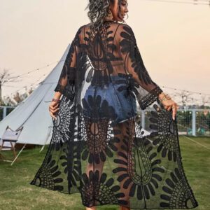 Swim Lushoire Kimono transparent à tulle brodé à nœud