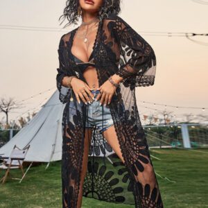 Swim Lushoire Kimono transparent à tulle brodé à nœud