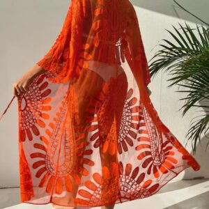 Swim Lushoire Kimono transparent à tulle brodé à nœud