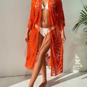 Swim Lushoire Kimono transparent à tulle brodé à nœud