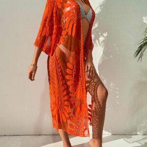 Swim Lushoire Kimono transparent à tulle brodé à nœud