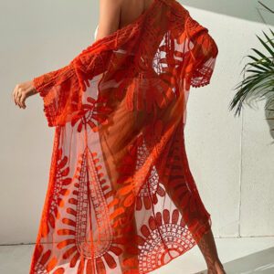Swim Lushoire Kimono transparent à tulle brodé à nœud